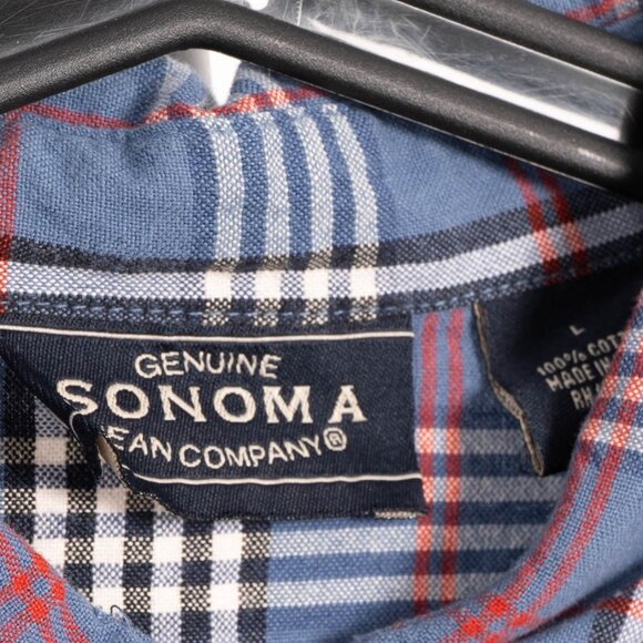 Sonoma Y2K Plaid Button Up Shirt L Mens Dadcore Blue Red Cotton Classic Collared - Picture 4 of 5